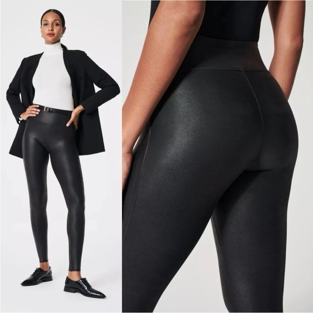 Spanx Faux Leather Black Stretchy Pull On Leggings Style 09162400 Size Medium